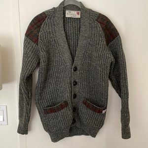 100% Wool Woven Green Cardigan Size Small